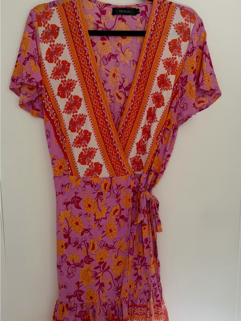 Zesica Pink & Orange Floral Wrap Dress L